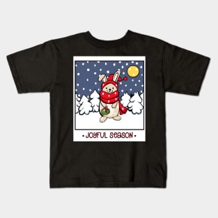 Christmas bunny in The snow on a facemask Kids T-Shirt